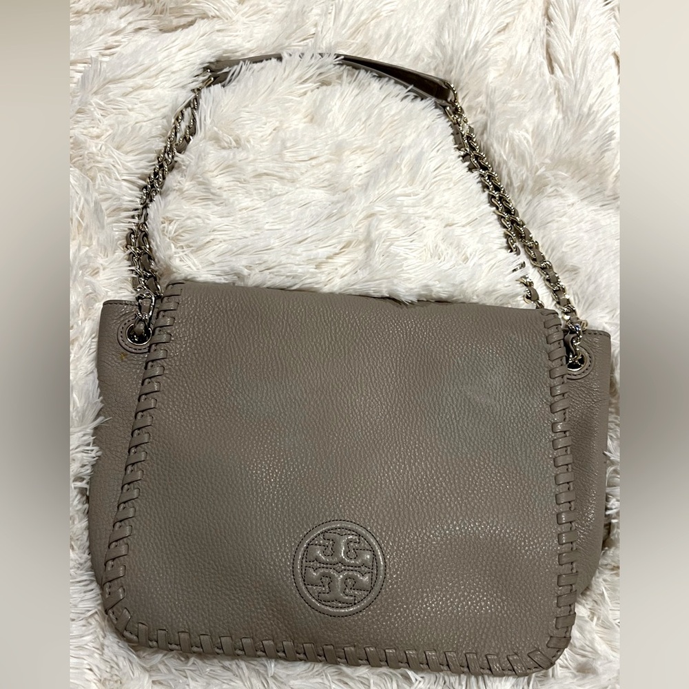 Tory Burch pre loved  grey leather convertible shoulder/ crossover bag